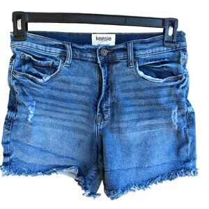 Kensie Vintageluxe Distressed Jean Shorts, Fringy Frayed Denim Shorts Size 4/27